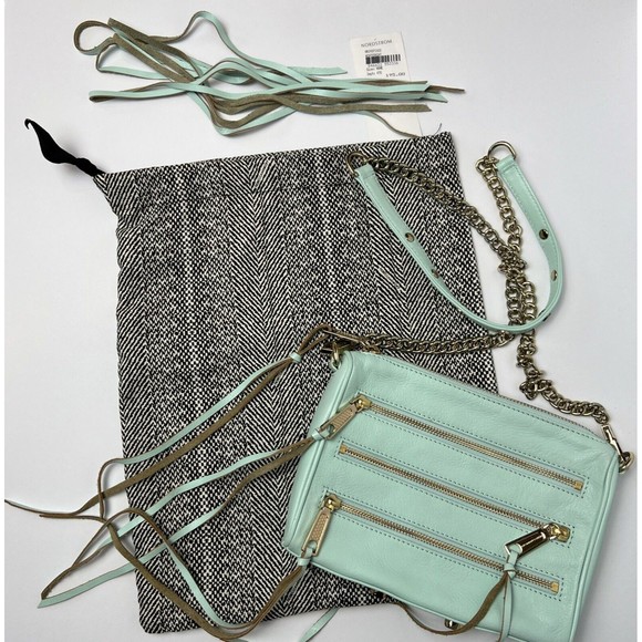Rebecca Minkoff Crossbody Mini Bag Leather Purse Studded 5 Zip Mint Clutch Tote - Picture 2 of 16